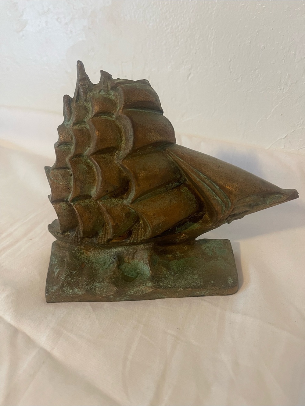 VINTAGE CAST IRON SHIP SAIL boat schooner Nautical 3D Decor vintage- top broke